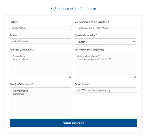 Stellenanzeigen Generator - KI-gestützte Erstellung von Stellenausschreibungen